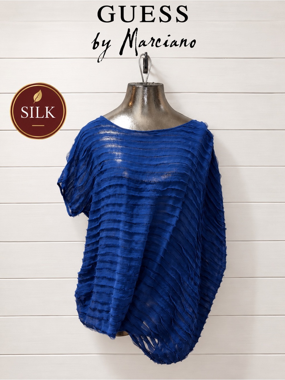 GUESS by Marciano Royal Blue 100% Silk Textured Top Size S.